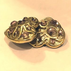 Vintage heart clip-on earrings, gold tone & pink